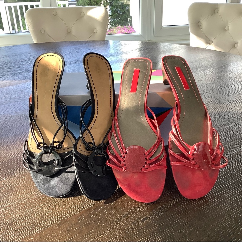 2 pair Women’s Strappy Slide Sandals - Black and Red